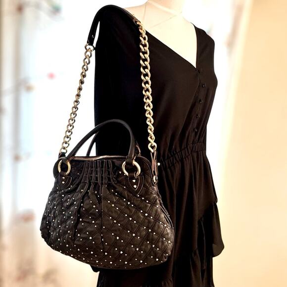MARC JACOBS Cecilia STARDUST Gold Studded Large Black Quilted Leather Bag Purse - Picture 3 of 15